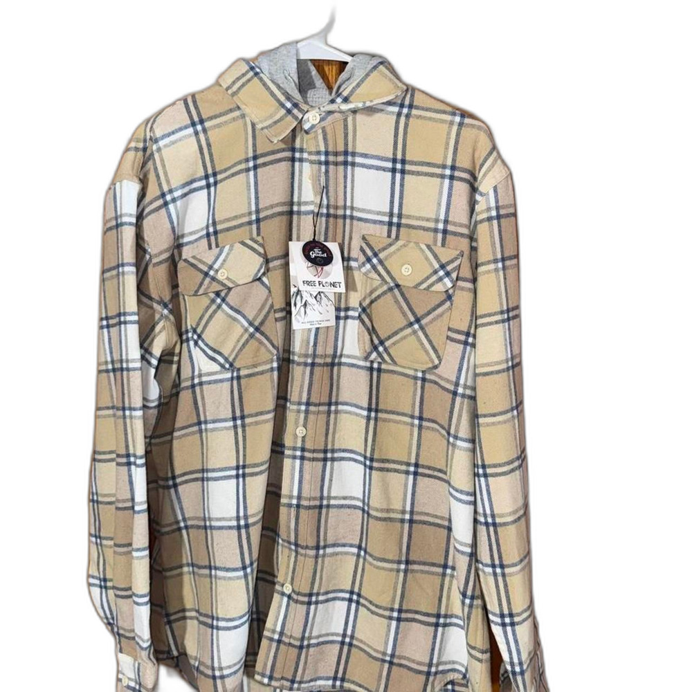 Free planet Men's Plaid Flannel Hoodie sz XL
